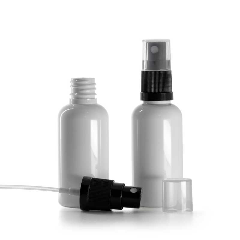 Plastová lahvička, lékovka, bílá, černý rozprašovač, 50 ml