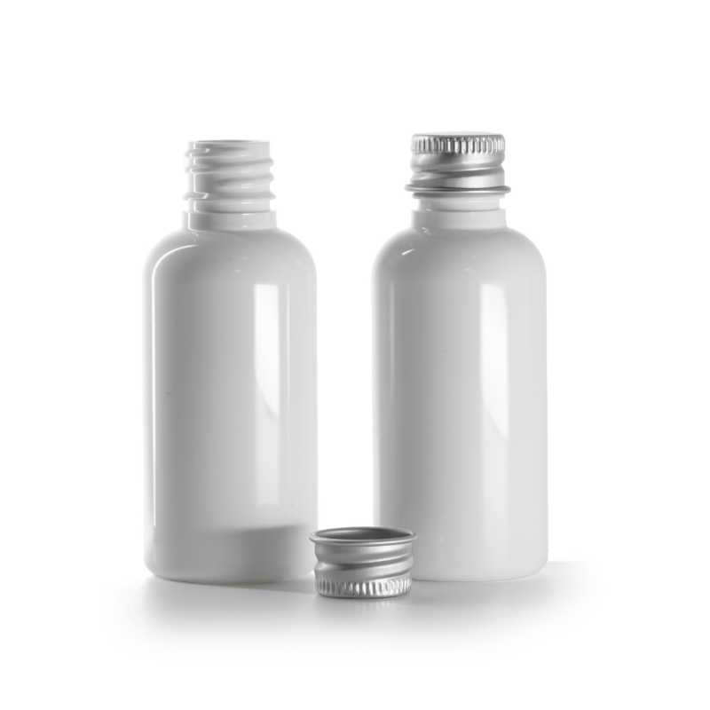 Plastová lahvička, bílá, hliníkový uzávěr, 50 ml