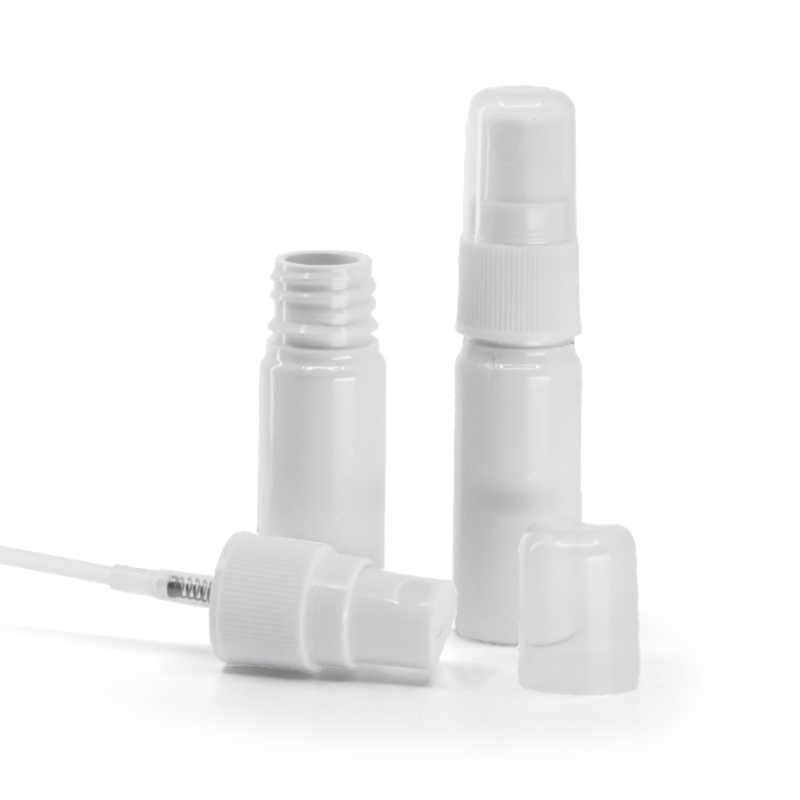 Plastová lahvička, lékovka, bílá, rozprašovač bílý na plastovou láhev, 10 ml
