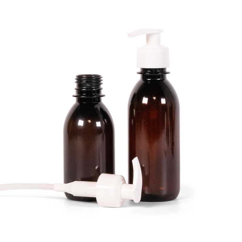 Plastová láhev, lékovka, bílý hladký dávkovač 130 mm, 150 ml