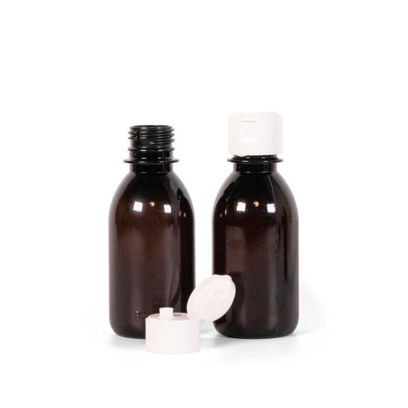Hnědá plastová lahvička s flip-top uzávěrem 150 ml