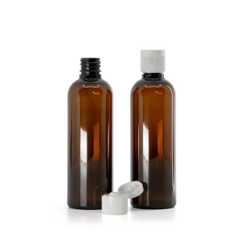 Plastová lahvička, lékovka, hnědá, plastový uzávěr, odklápěcí, flip top 18 mm, bílý, 100 ml  