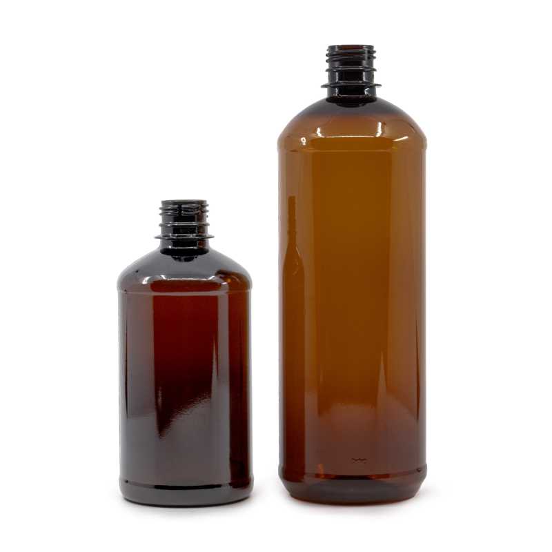 Plastová láhev o objemu 500 ml slouží jako obalový materiál pro různé kapaliny či prášky. Díky své hnědé barvě účinně ochrání obsah před p