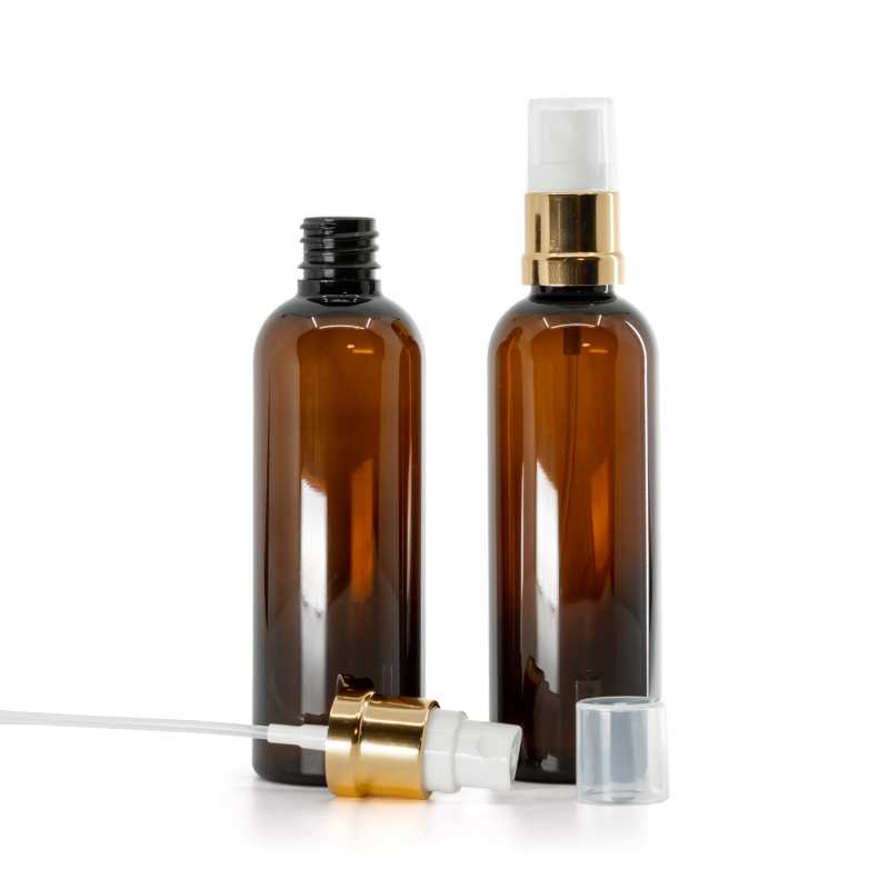 Plastová lahvička, lékovka, hnědá, bílo-zlatý sprej, 100 ml  