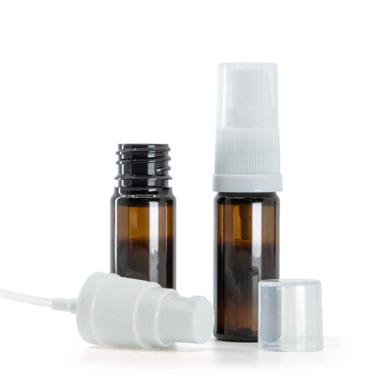 Plastová lahvička, lékovka, hnědá, bílý dávkovač, 10 ml