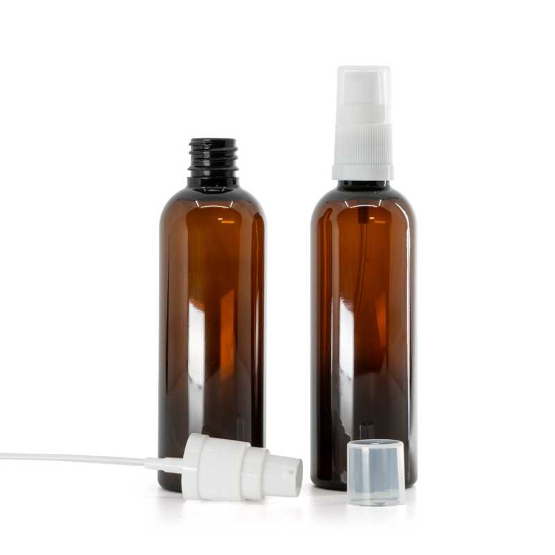 Plastová lahvička, lékovka, hnědá, bílý dávkovač, 100 ml  