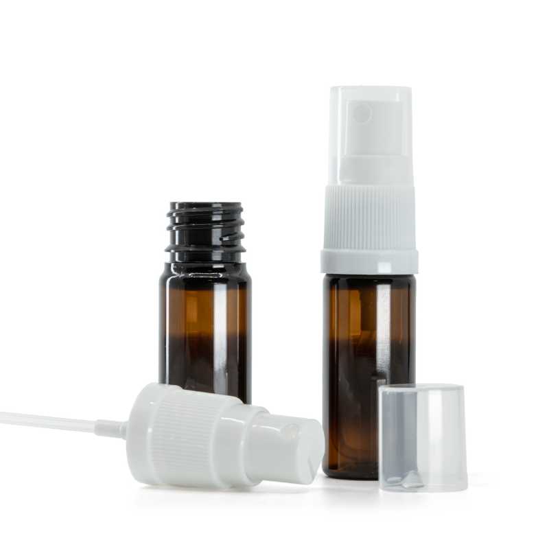 Plastová lahvička, lékovka, hnědá, bílý rozprašovač, 10 ml