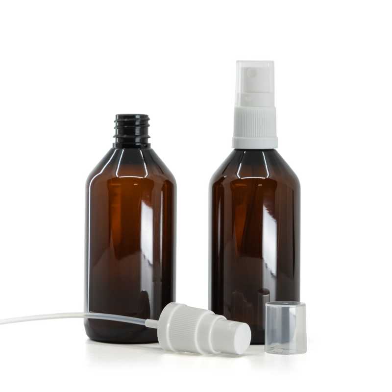Plastová lahvička, lékovka, hnědá, bílý sprej, 115 ml