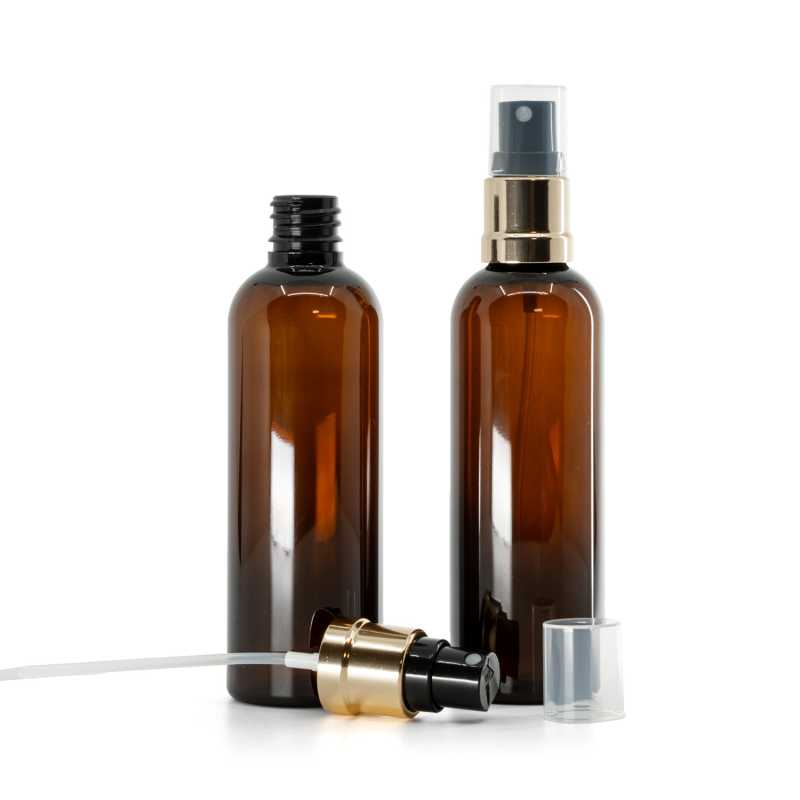 Plastová lahvička, lékovka, hnědá, černo-zlatý sprej, 100 ml  