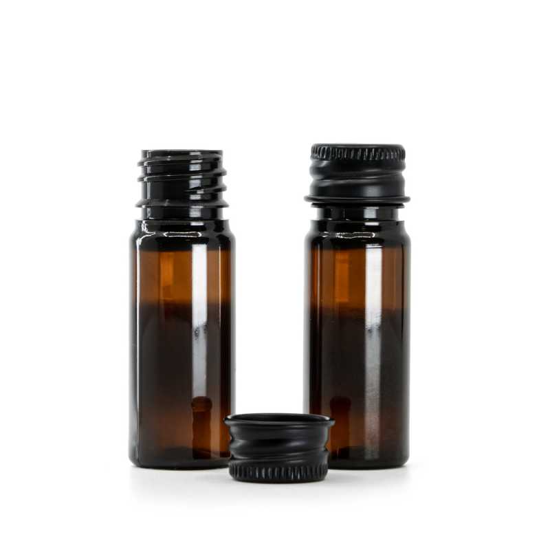 Plastová lahvička, lékovka, hnědá, černý hliníkový uzávěr, 10 ml