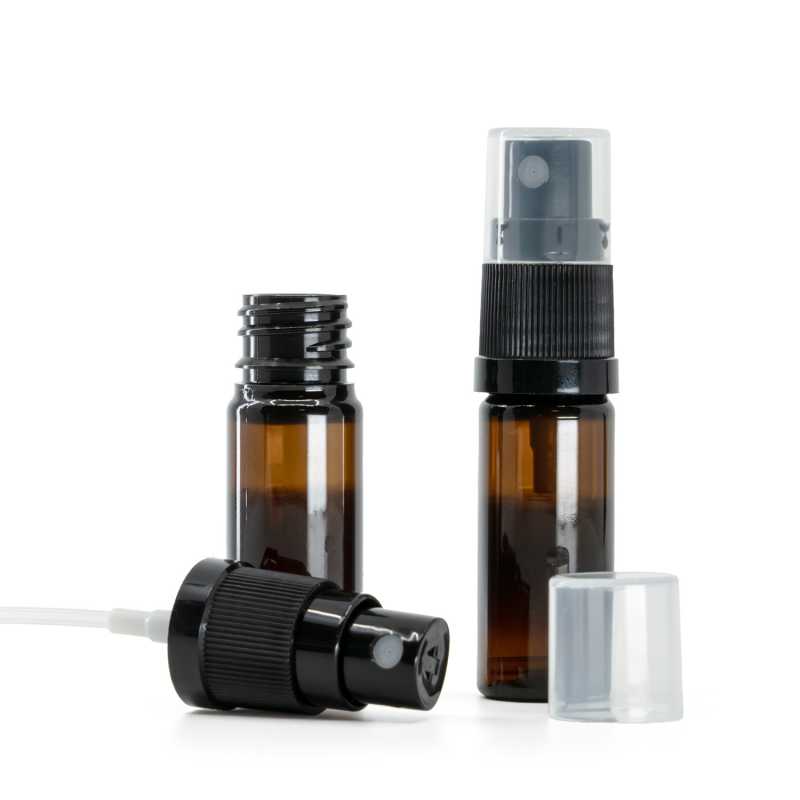 Plastová lahvička, lékovka, hnědá, černý rozprašovač, 10 ml