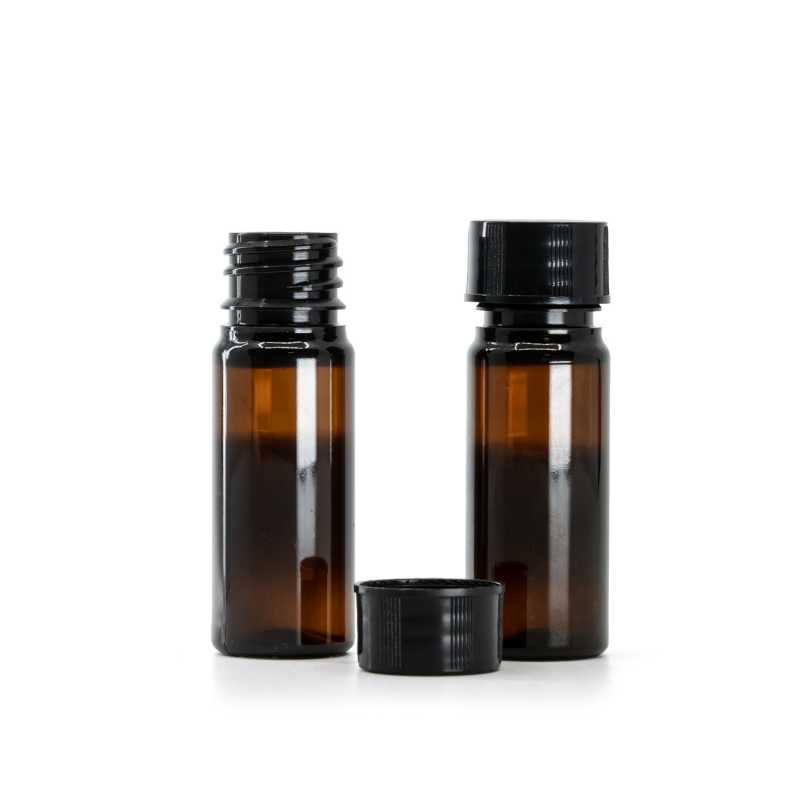 Plastová lahvička, lékovka, hnědá, černý uzávěr, 10 ml