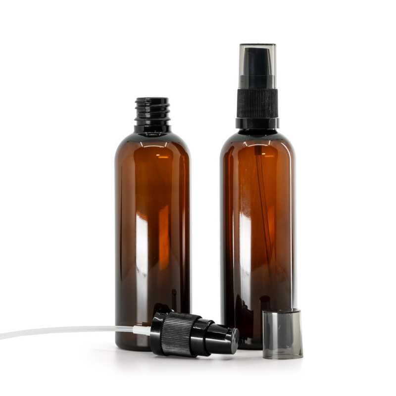 Plastová lahvička, lékovka, hnědá, dávkovač krému, kouřový vršek, 100 ml  