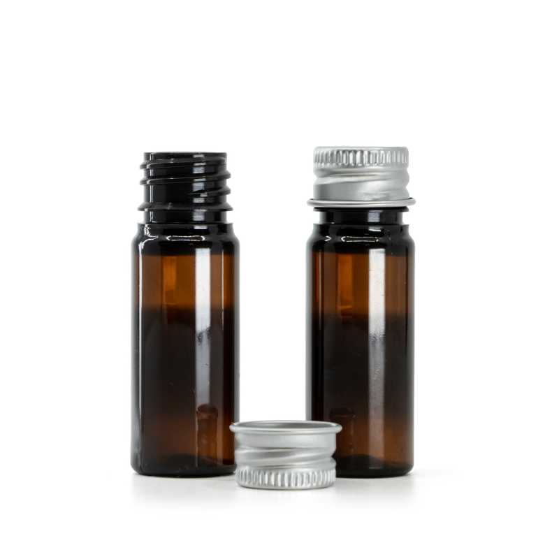 Lahvička, plastová, hnědá, hliníkové víčko, 10 ml