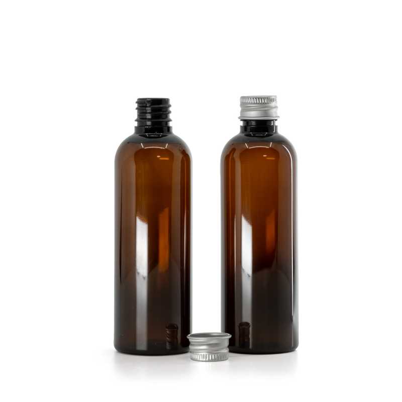 Lahvička, plastová, hnědá, hliníkový uzávěr, 100 ml