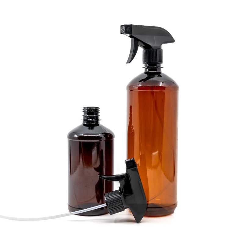 Plastová láhev, lékovka, hnědá, rozprašovač černý, 1000 ml