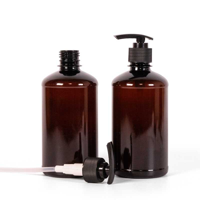 Plastová láhev, lékovka, plastová pumpička, černá, 500 ml
