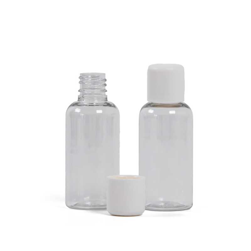 Plastová lahvička, lékovka, průhledná, bílý uzávěr s bezpečnostním uzávěrem, 50 ml