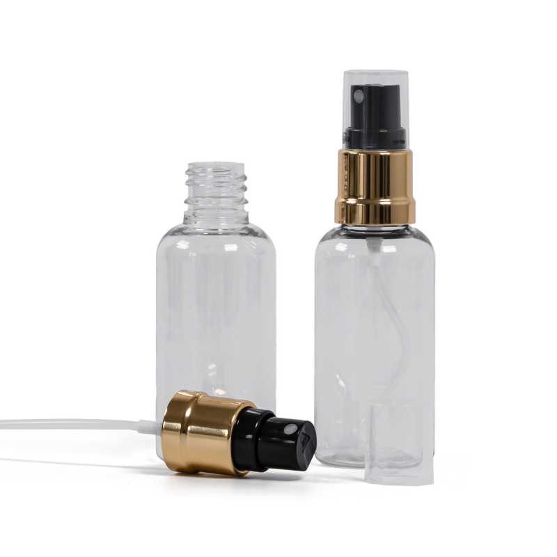 Plastová lahvička, lékovka, průhledná, černo-zlatý sprej, 50 ml