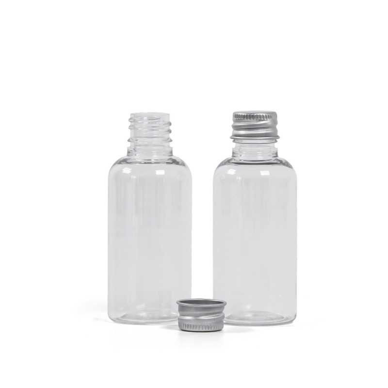 Plastová lahvička, lékovka, průhledná, hliníkový vrch, 50 ml
