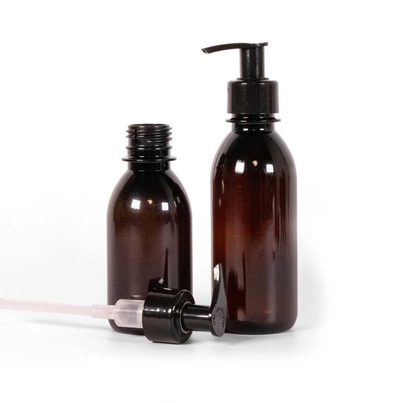 Plastová láhev, lékovka, černá pumpička, 200 ml