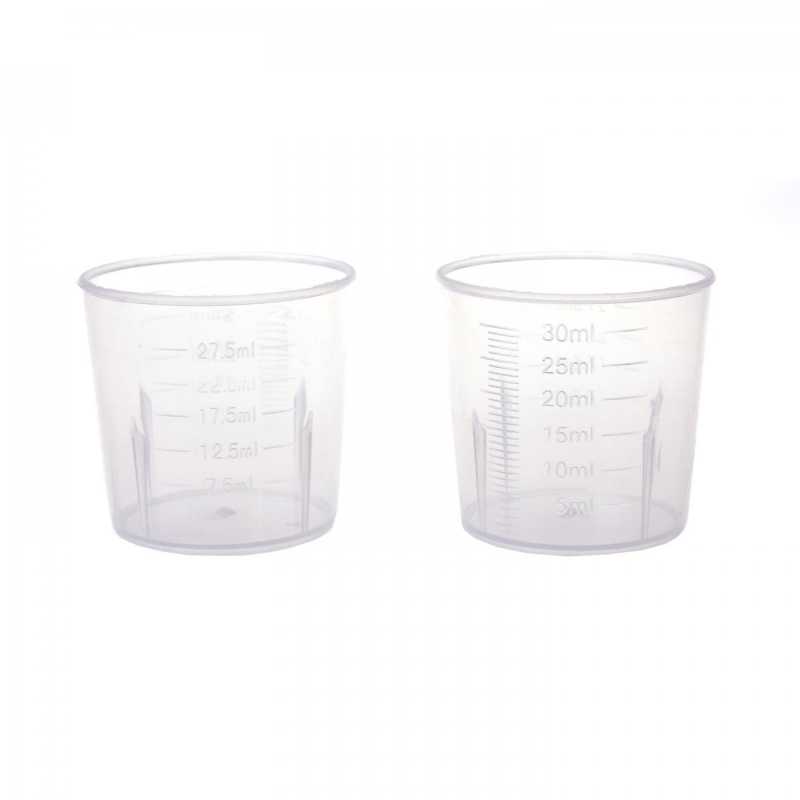 Malá plastová nádobka s odměrkou do 30 ml s dílky po 5 ml. Je ideální pro míchání tekutých a práškových barviv do mýdlových hmot, vosků, měře