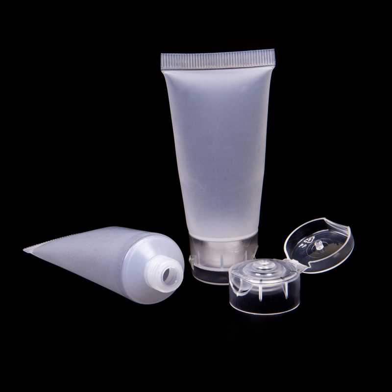 Mléčně matná průhledná plastová tuba s uzávěrem se snadno vytlačuje a je ideální pro make-up, zubní pasty a gely, krémy a pleťové vody.Vhodné p