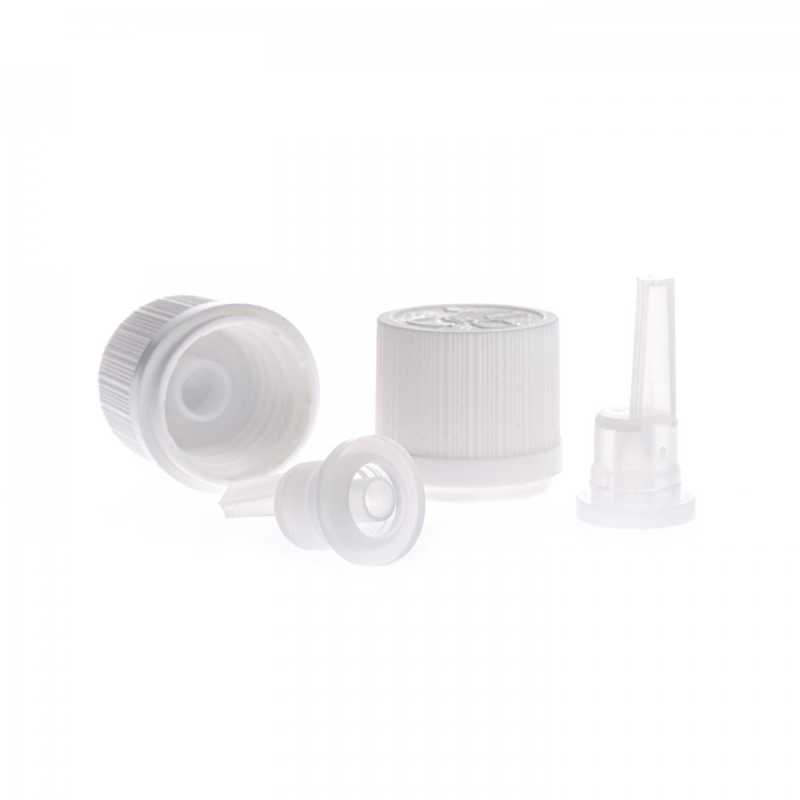 Plastový uzávěr s bezpečnostní pojistkou, 18 mm, bílý vroubkováný