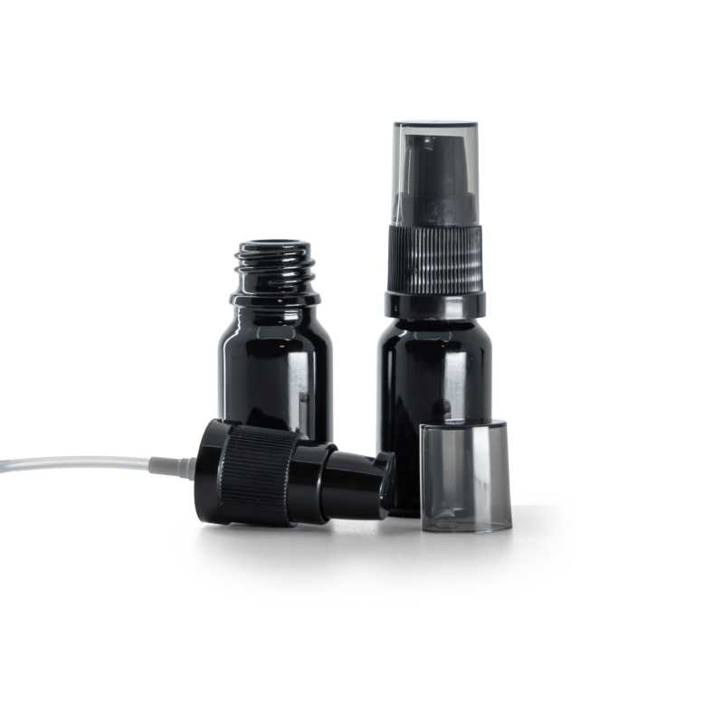 Skleněná lahvička černá lesklá, dávkovač krému s dýmovým krytem, 10 ml
