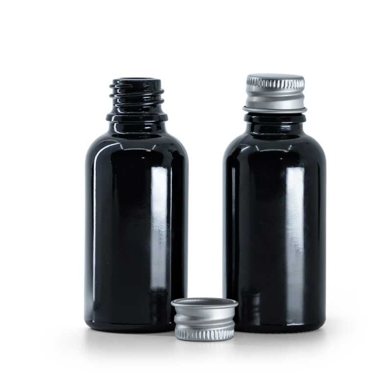 Lahvička, sklo, černá lesklá, 30 ml