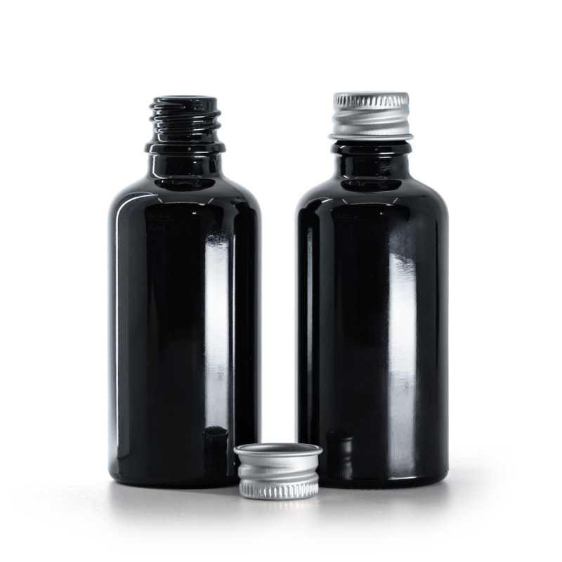 lahvička, sklo, černá lesklá, 50 ml