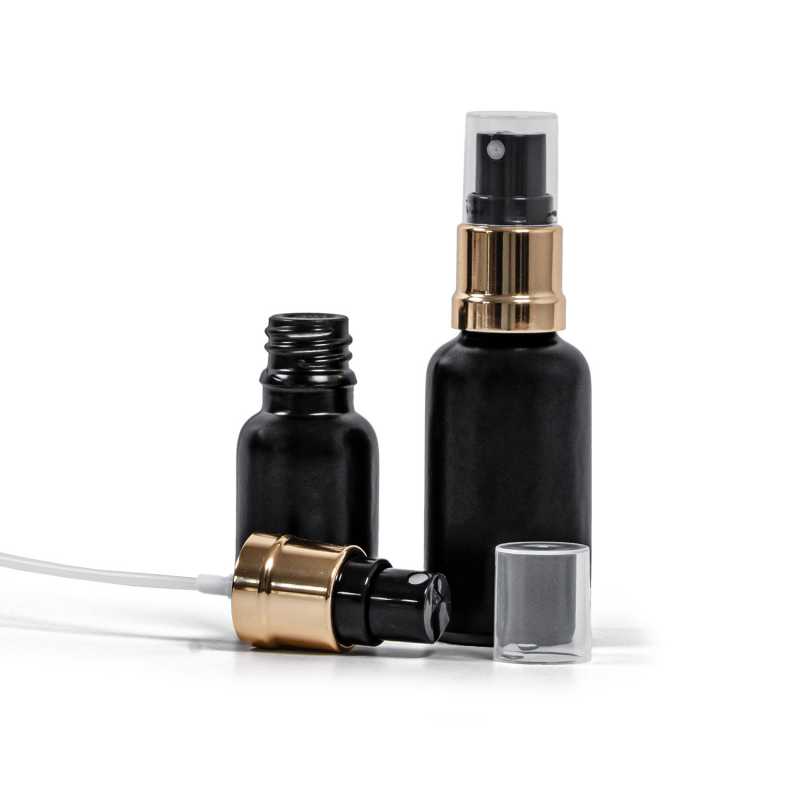 Skleněná lahvička, černá matná, černo-zlatý sprej, 15 ml