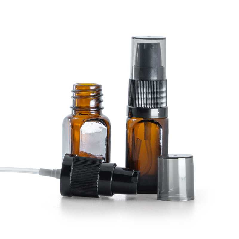 Skleněná lahvička hranatá, dávkovač krémů s dýmovým krytem, 10 ml