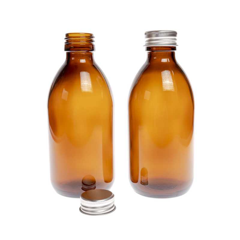 Skleněná láhev je vyrobena ze silného tmavě hnědého skla oobjemu 250 ml. Slouží k uchovávání tekutin, které díky své barvě účinně chrání p