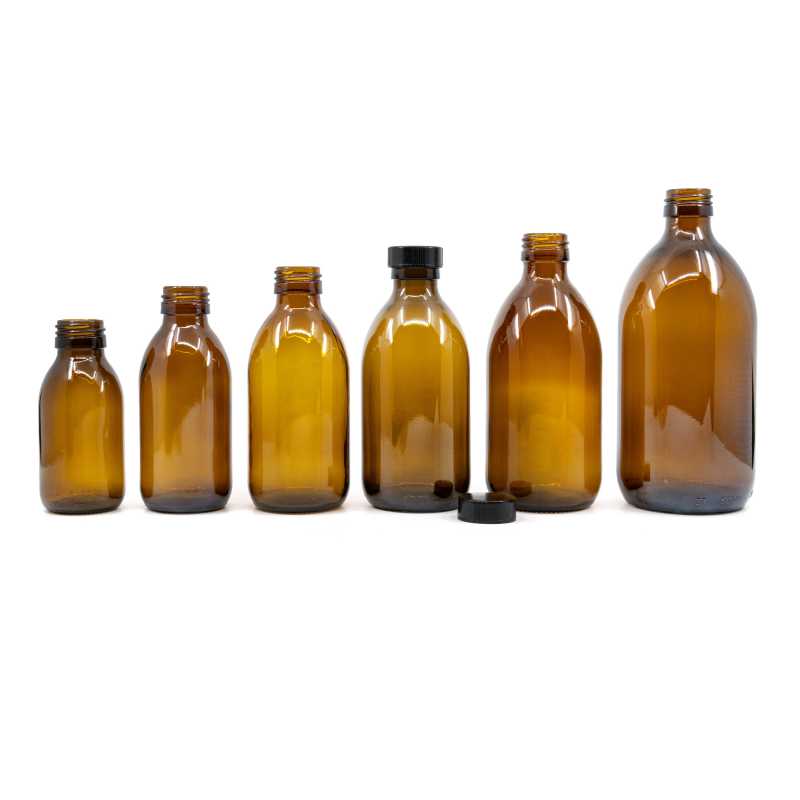 Skleněná lahvička je vyrobena ze silného tmavě hnědého skla oobjemu 150 ml. Slouží k uchovávání tekutin, které díky své barvě účinně chrání
