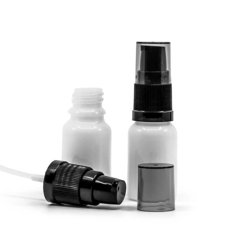 Skleněná lahvička, lékovka bílá, dávkovač krémů s dýmovým krytem, 10 ml
