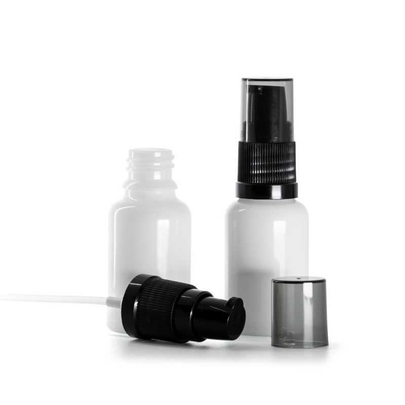 Skleněná lékovka bílá, dávkovač krémů s dýmovým krytem, 15 ml