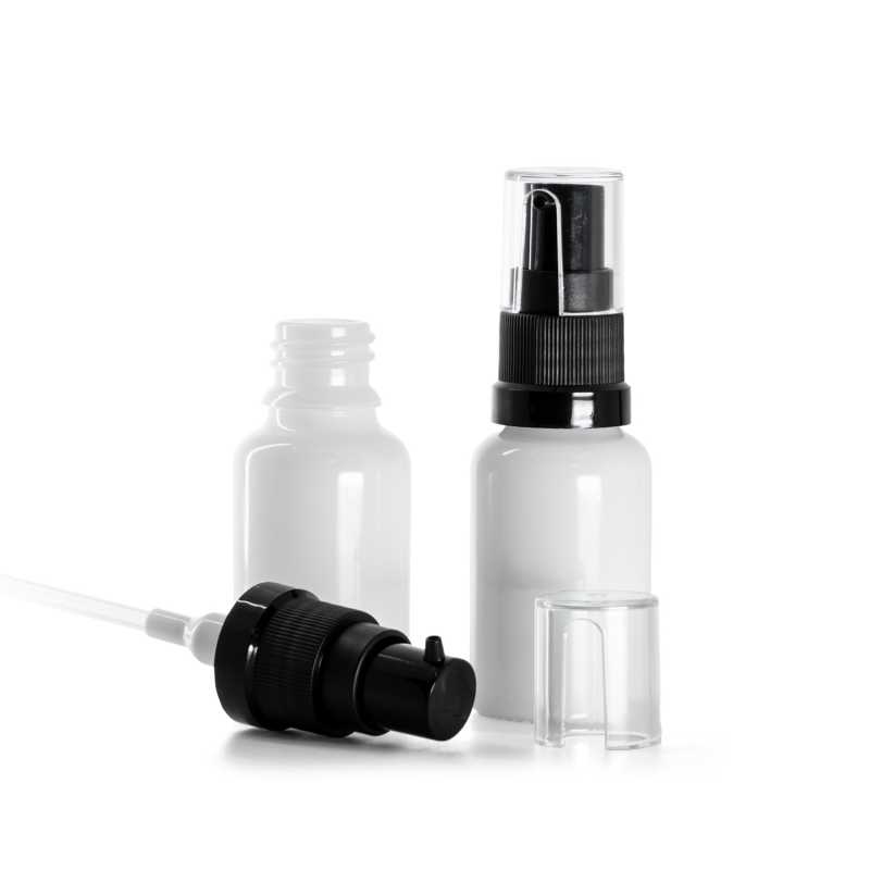 Skleněná láhev, lékovka, bílá, dávkovač olejů, 15 ml
