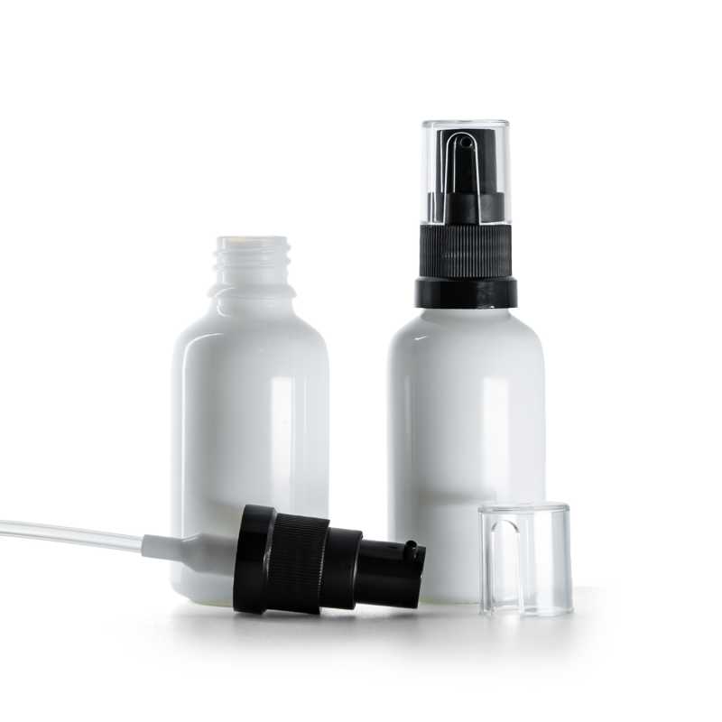 Bílá skleněná lahvička s olejovým dávkovačem 30 ml