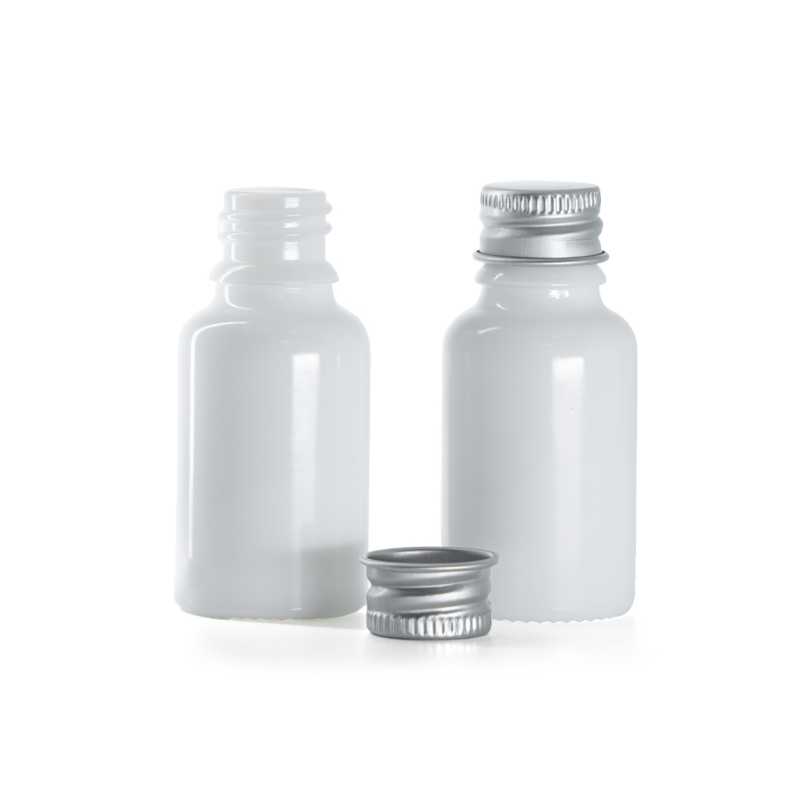 Lahvička, skleněná, bílá, hliníkový uzávěr, 15 ml