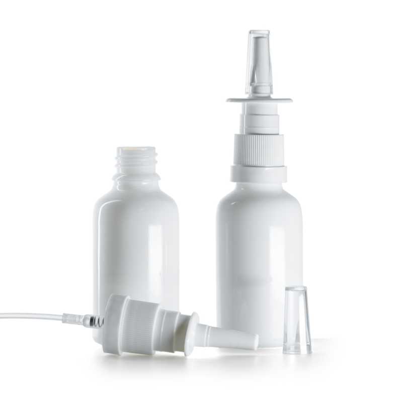 Bílá skleněná lahvička, nosní sprej, 30 ml