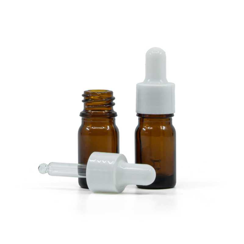 Skleněná lahvička, lékovka, bílé lesklé kapátko, 5 ml