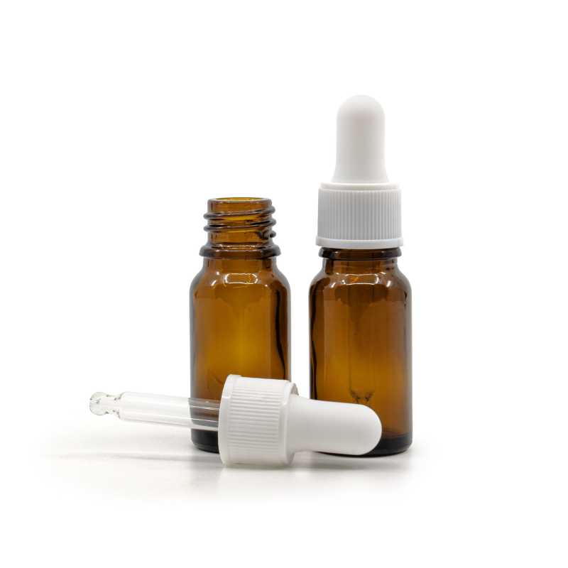 Skleněná láhev, lékovka, bílé matné kapátko, 10 ml