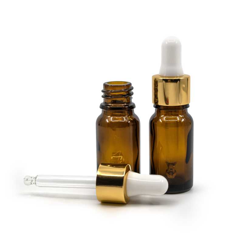 Skleněná lahvička, lahvička, bílé zlaté kapátko, 10 ml