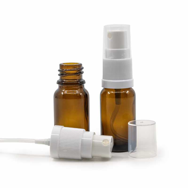 Skleněná lahvička, lahvička, bílý rozprašovač, 10 ml