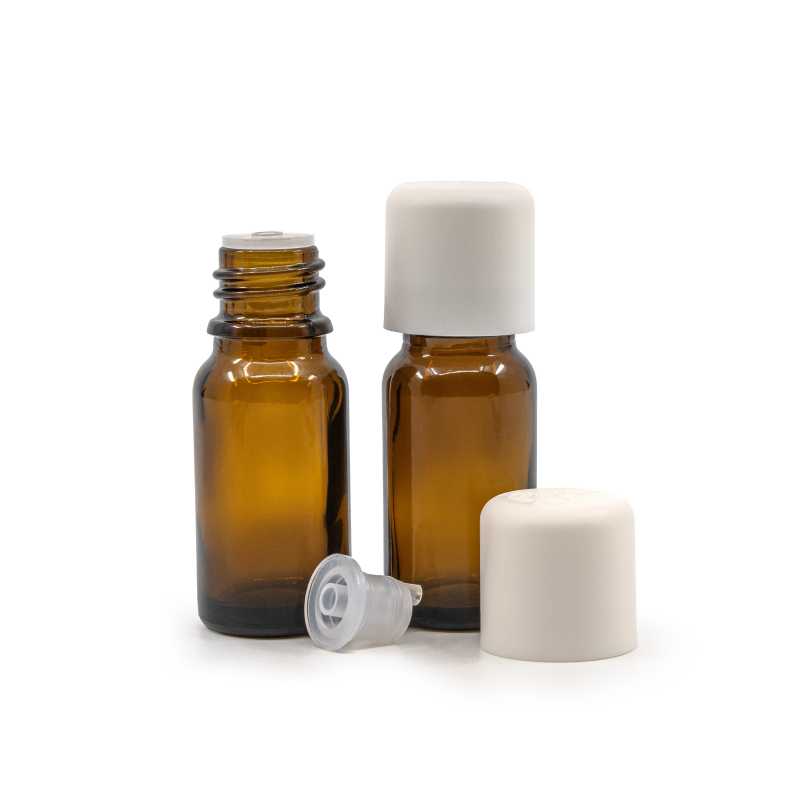 Skleněná lahvička, lahvička, bílý uzávěr s pojistkou, 10 ml