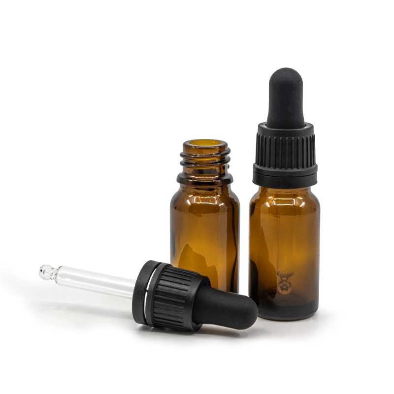 Skleněná lahvička, lahvička, černé kapátko, 10 ml