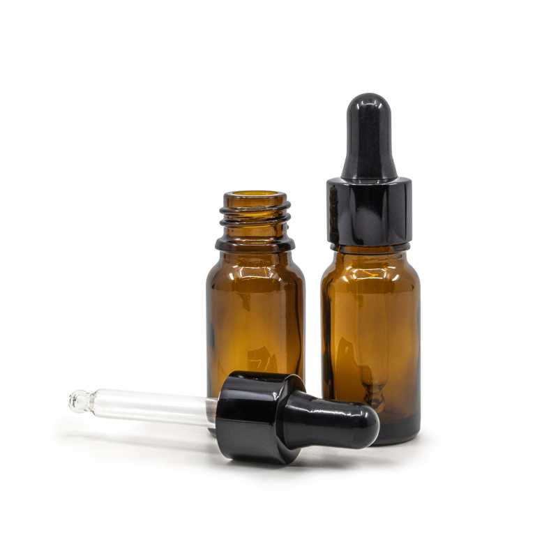 Skleněná lahvička, lahvička, černé lesklé kapátko, 10 ml