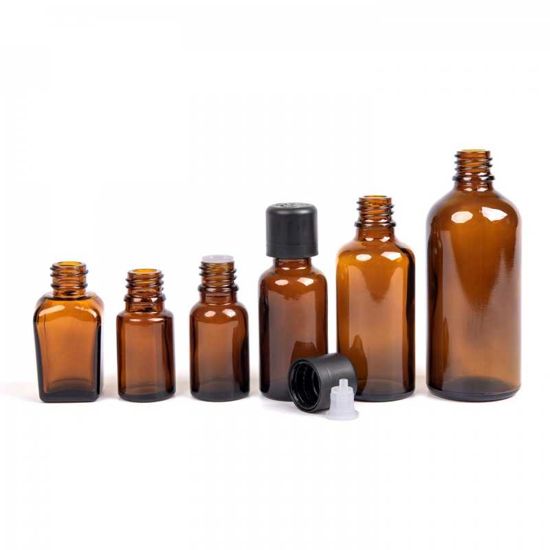 Skleněná lahvička, tzv. flakónek, je vyrobena ze silného tmavě hnědého skla. Používá se k uchovávání tekutin, které díky své barvě účinně c