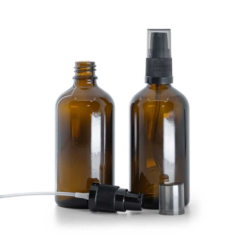 Skleněná lékovka hnědá, dávkovač krémů s dýmovým krytem, 100 ml